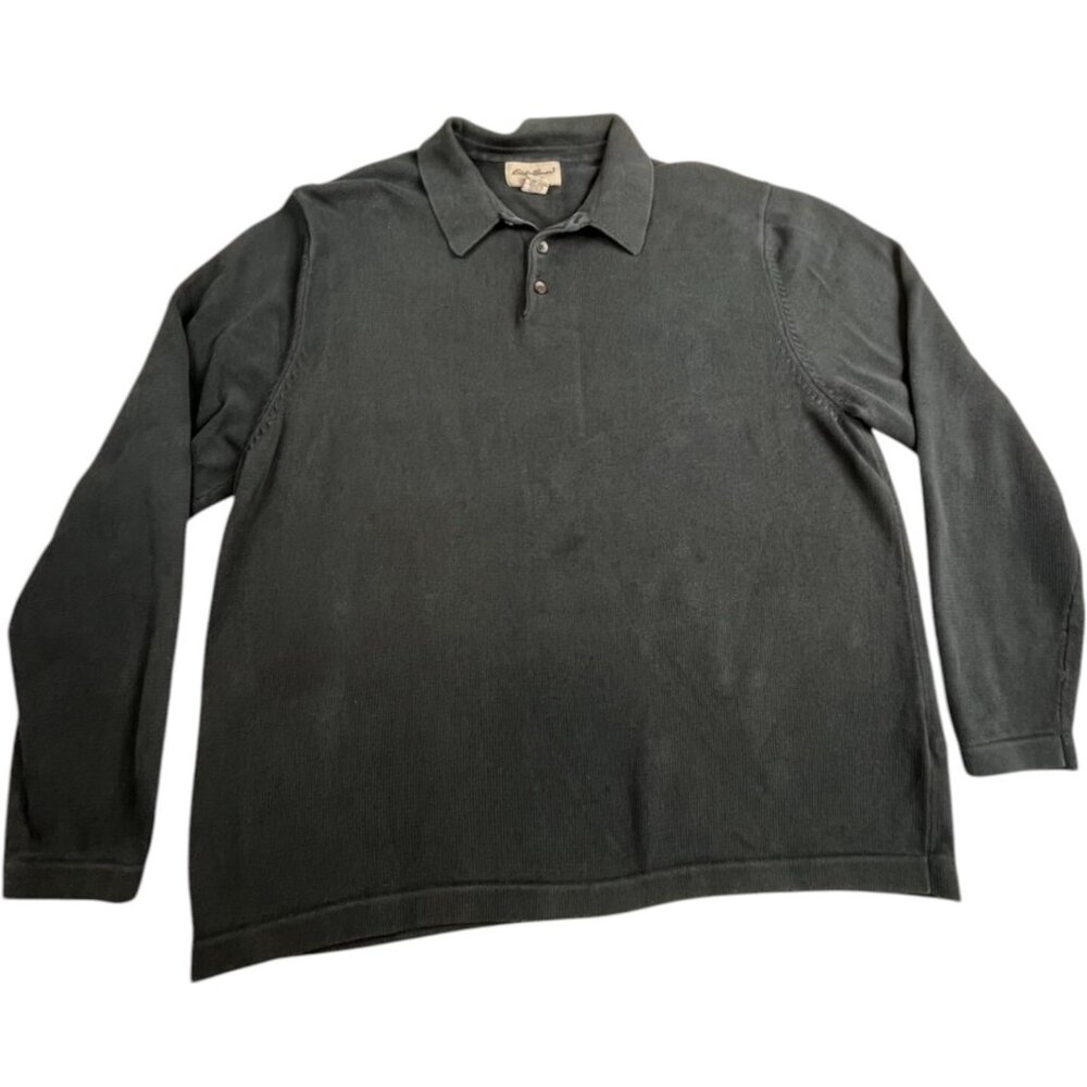 Vintage Eddie Bauer Men XL Black Knit Long Sleeve Polo Shirt Australian Made Y2K